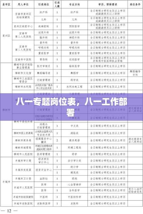 八一专题岗位表，八一工作部署 